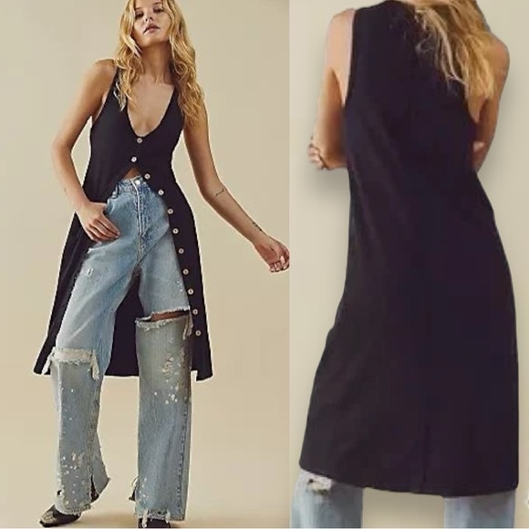 Free People Gia Long Vest Dress In Black Size Small - Picture 1 of 9
